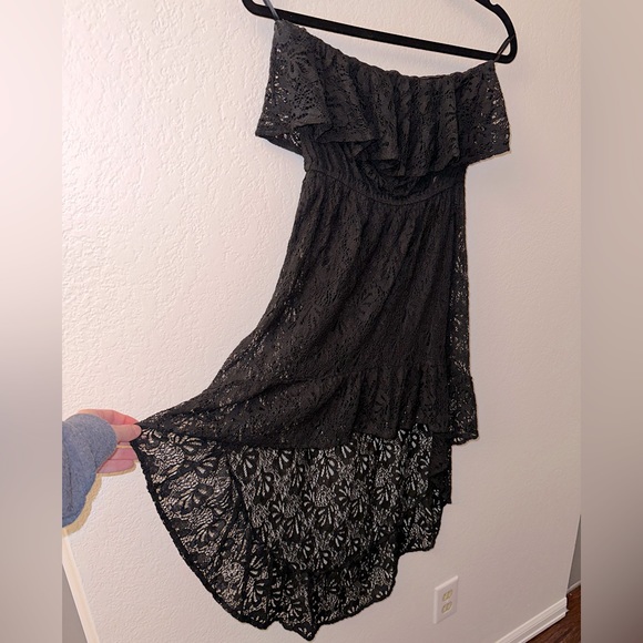 Aggie Black Lace Strapless High Low Mini Dress - Picture 1 of 4